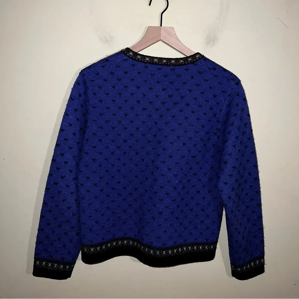 VNTG A TALLY- THO Nordic embroidered Fair Isle Grandma Core wool cardigan S